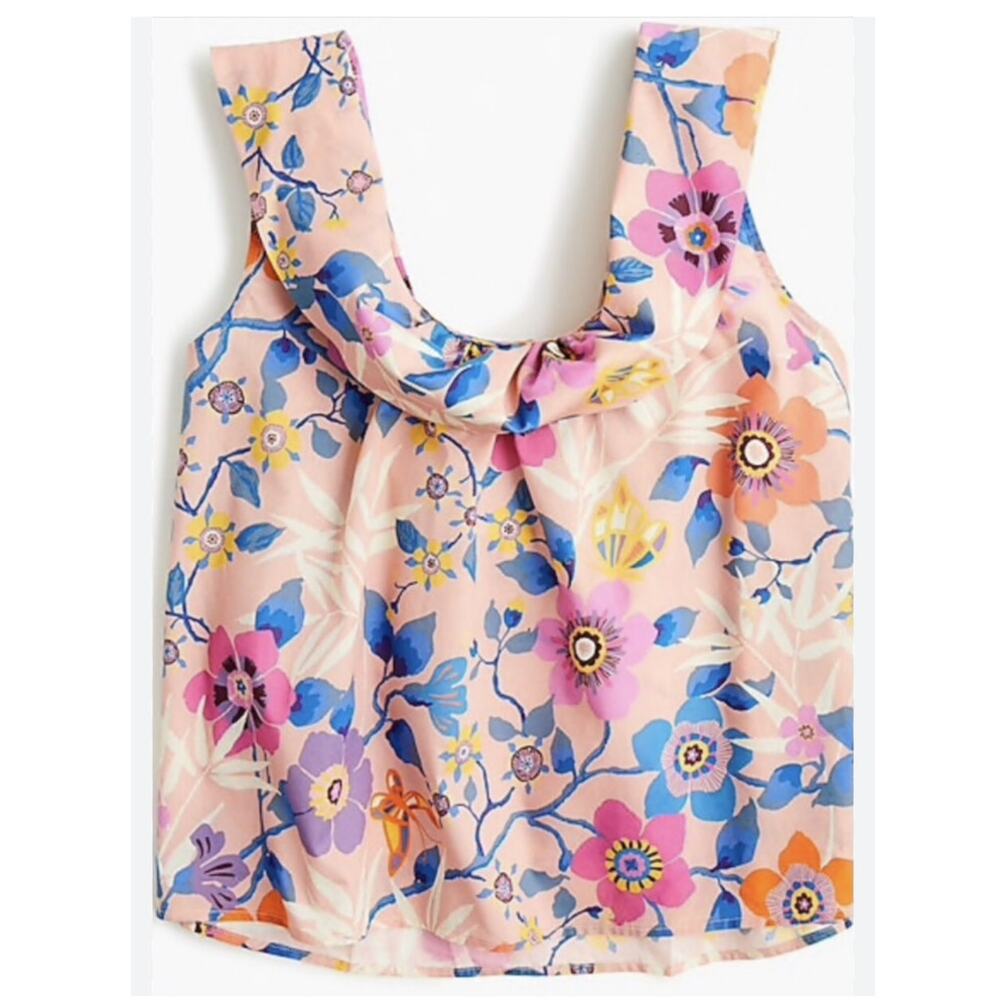J.Crew Liberty London Floral Ruffle Tank XS Pink Cottagecore Preppy